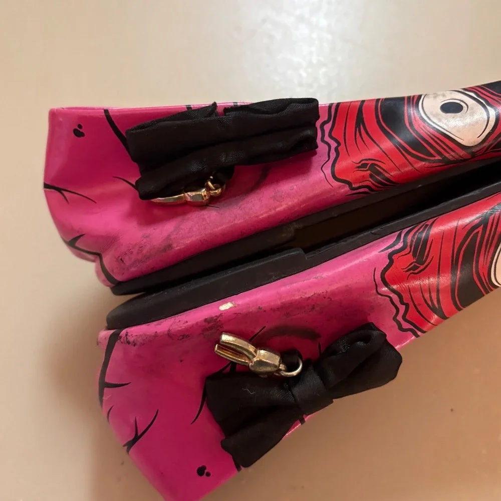 Y2K Rare Iron Fist Pink Zombie Skull Ballet Flats Bow Detail Scene